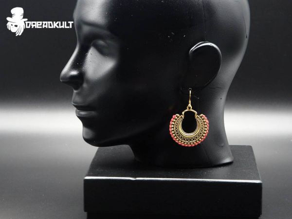bohemian rote Zora Ohrringe, boho, Dreadlock schmuck, ohrringe für dreadheads, festival schmuck, schmuck für hippie, hippe schmuck, nativ schmuck, indianer schmuck, gypsy schmuck, goa schmuck, gypsy ohrringe, goa ohrringe